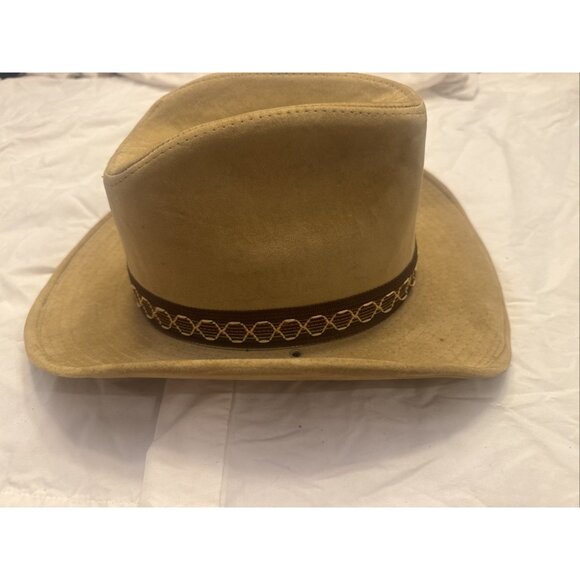 Vintage YA GW Cowboy Western Hat M 6 3/4-6 7/8 Camel Brown Faux Suede - Picture 2 of 8